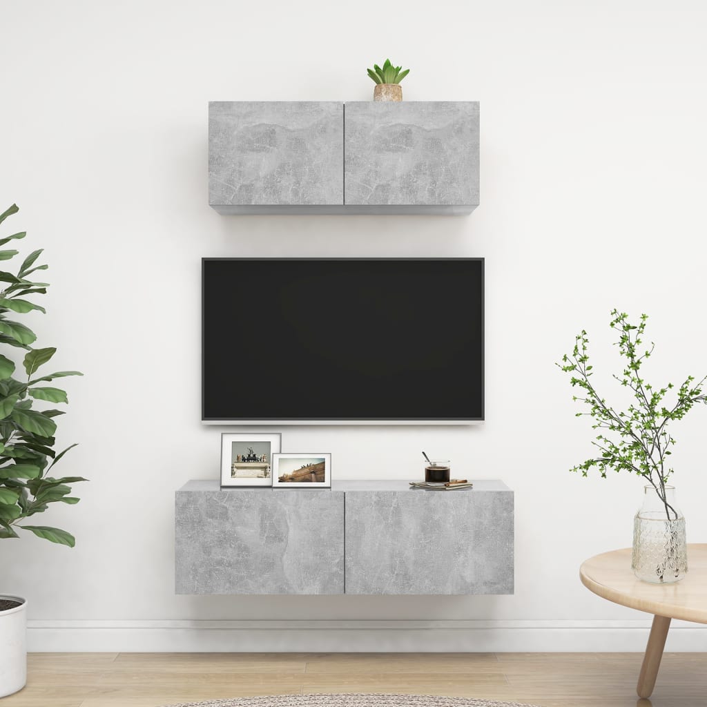 vidaXL 2 Piece TV Cabinet Set Concrete Gray Chipboard