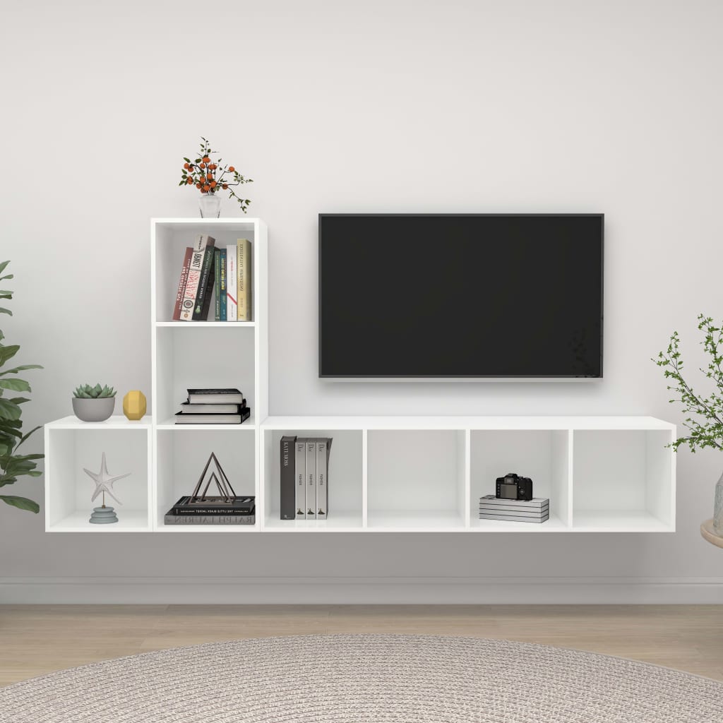 vidaXL 3 Piece TV Cabinet Set White Chipboard