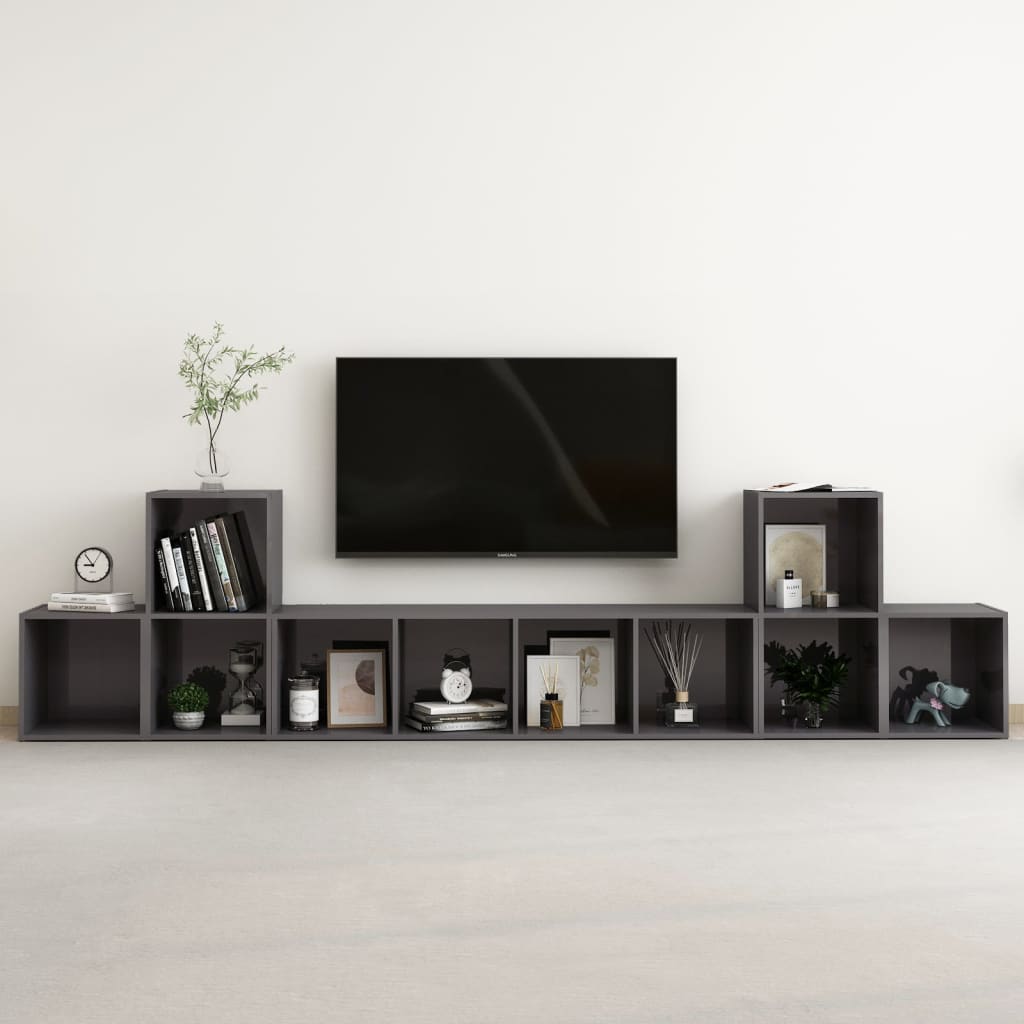 vidaXL 5 Piece TV Cabinet Set High Gloss Gray Chipboard