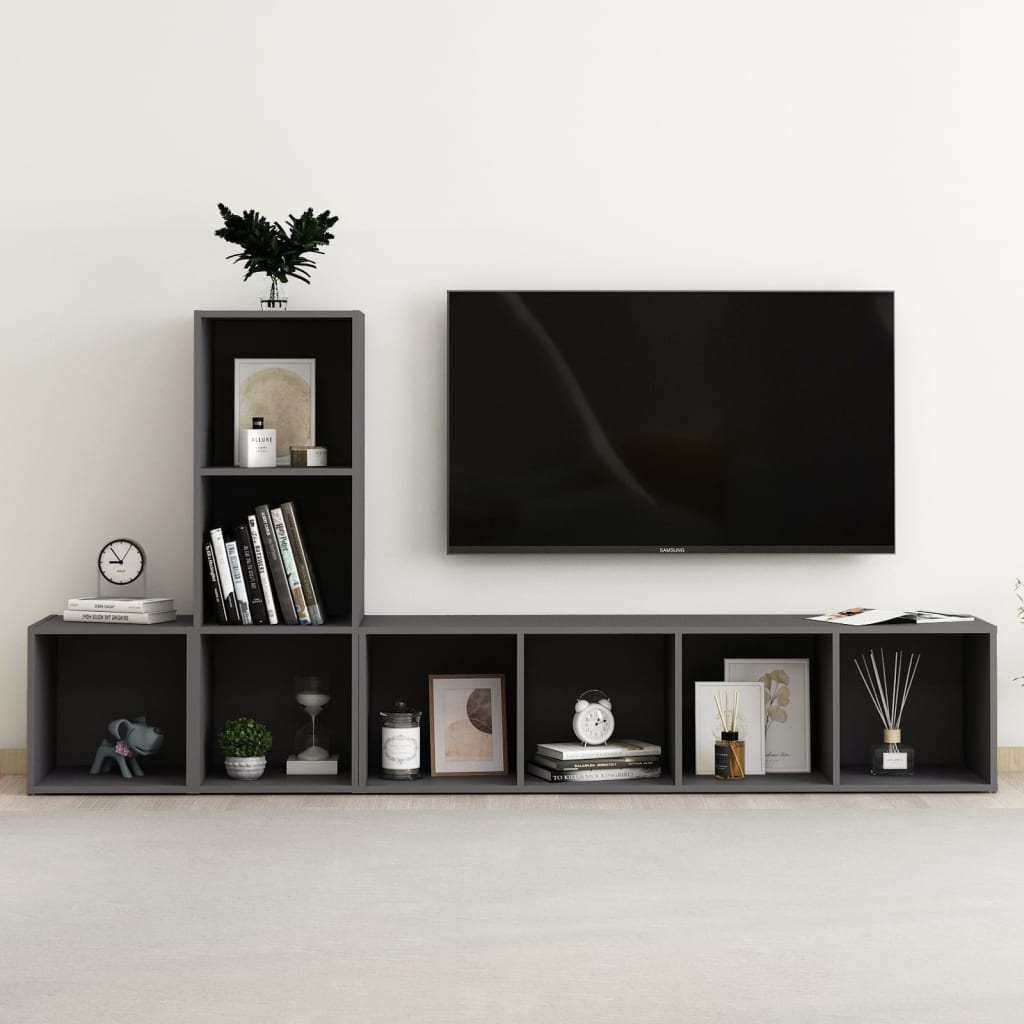 vidaXL 3 Piece TV Cabinet Set Gray Chipboard