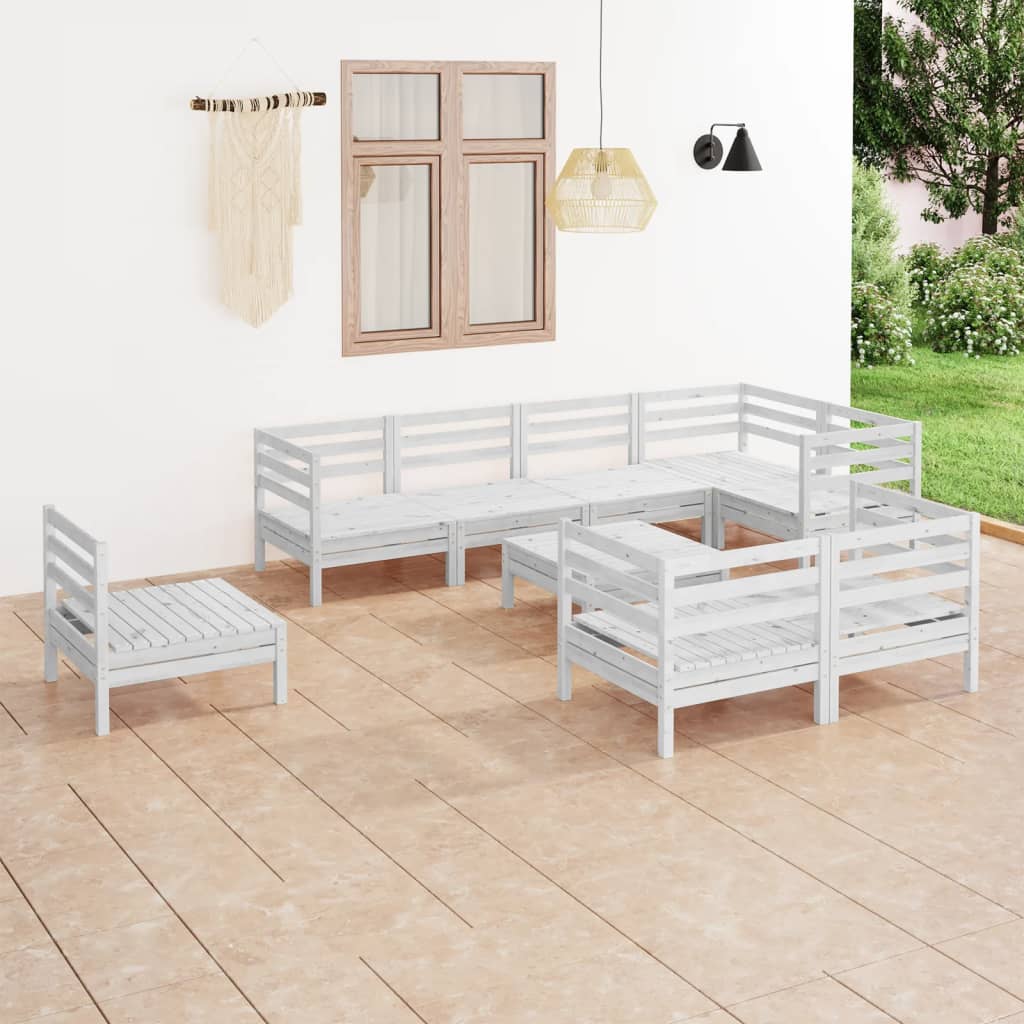 vidaXL 9 Piece Patio Lounge Set Solid Pinewood White