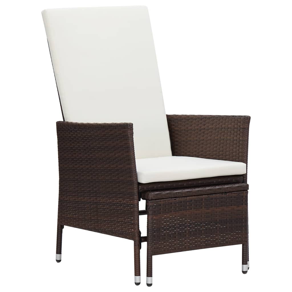 vidaXL Reclining Patio Chair with Cushions Poly Rattan Brown