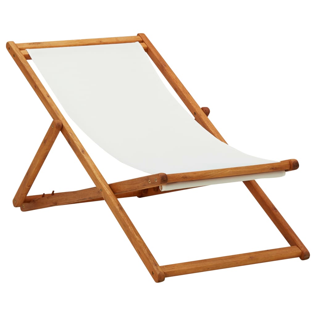 vidaXL Folding Beach Chair Eucalyptus Wood and Fabric Cream White