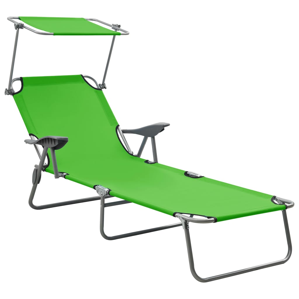 vidaXL Sun Lounger with Canopy Steel Green