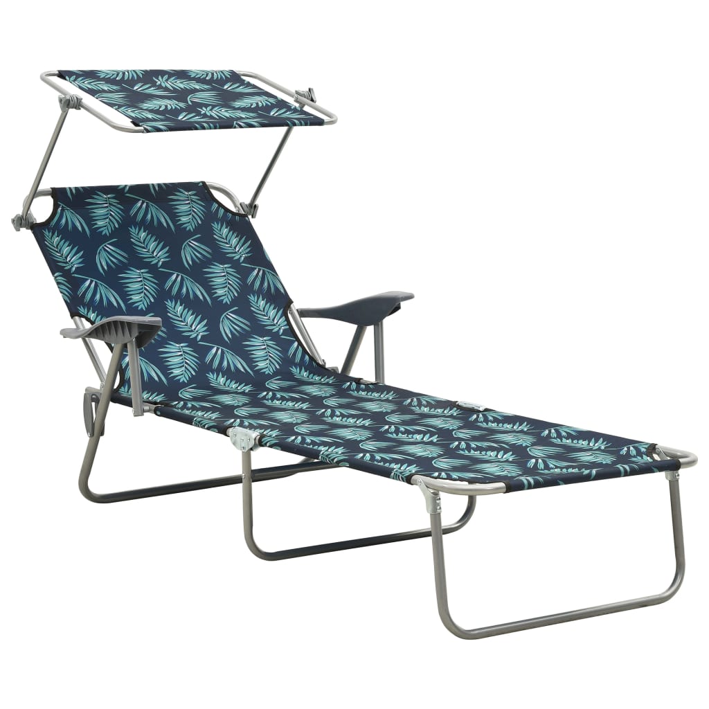 vidaXL Sun Lounger with Canopy Steel Leaf Print