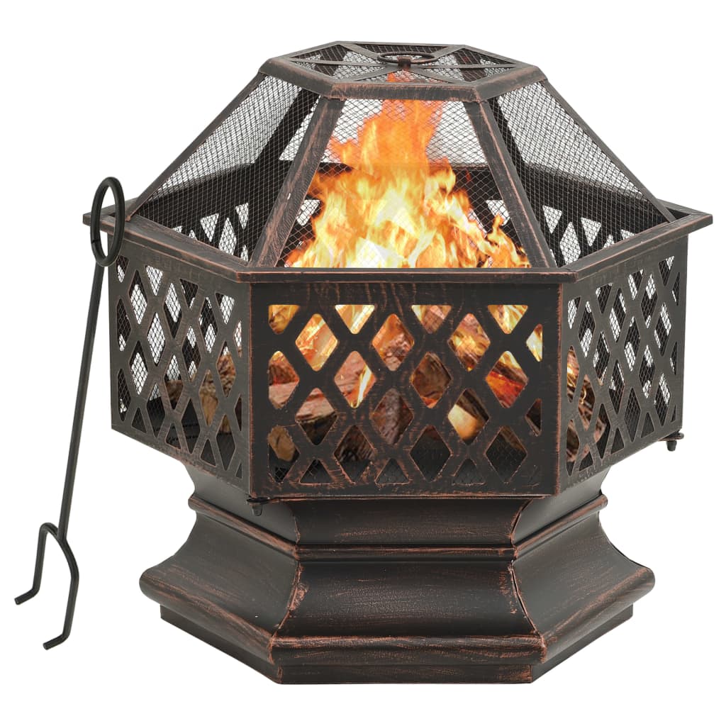 vidaXL Rustic Fire Pit with Poker 24.4x21.3"x22" XXL Steel"