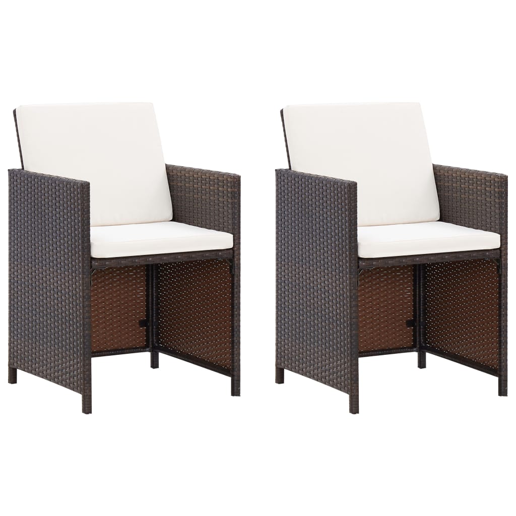 vidaXL Patio Chairs with Cushions 2 pcs Poly Rattan Brown