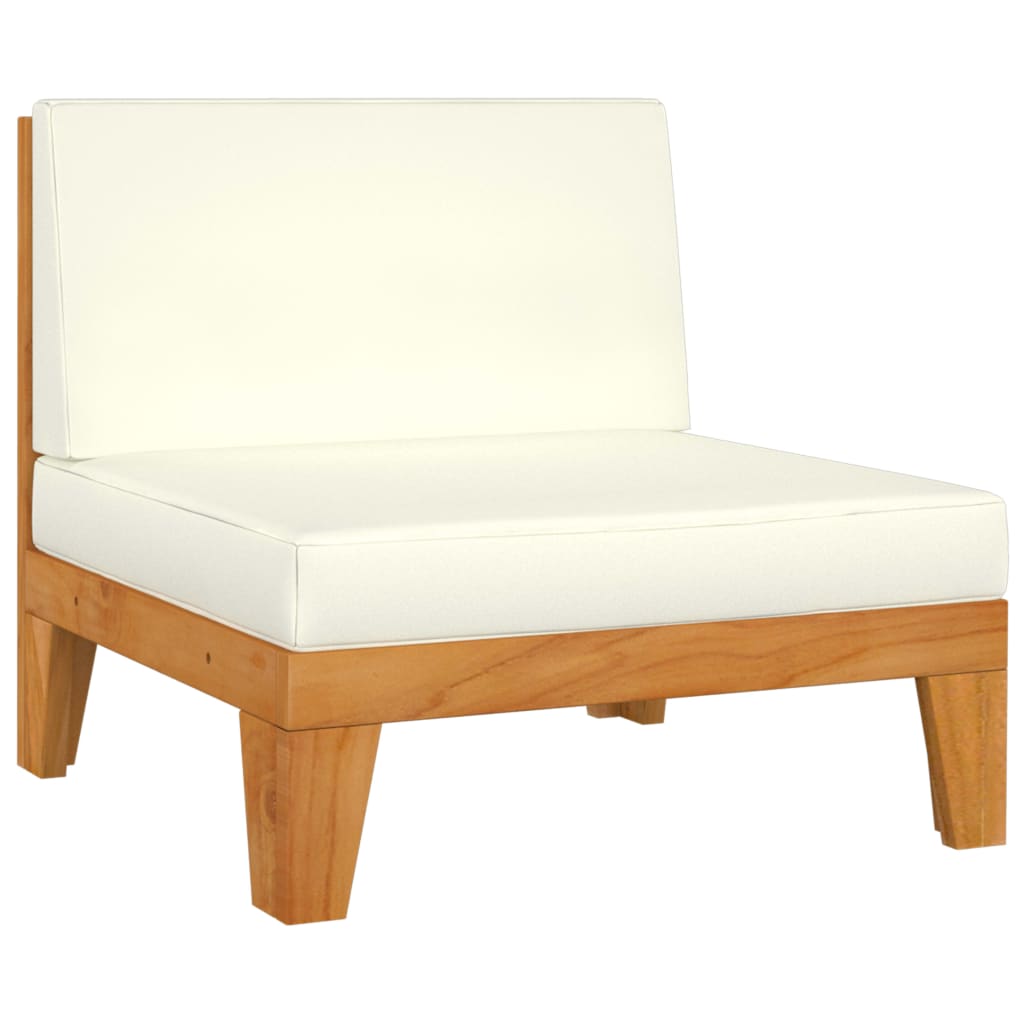 vidaXL Sectional Middle Sofa & Cream White Cushions Solid Acacia Wood