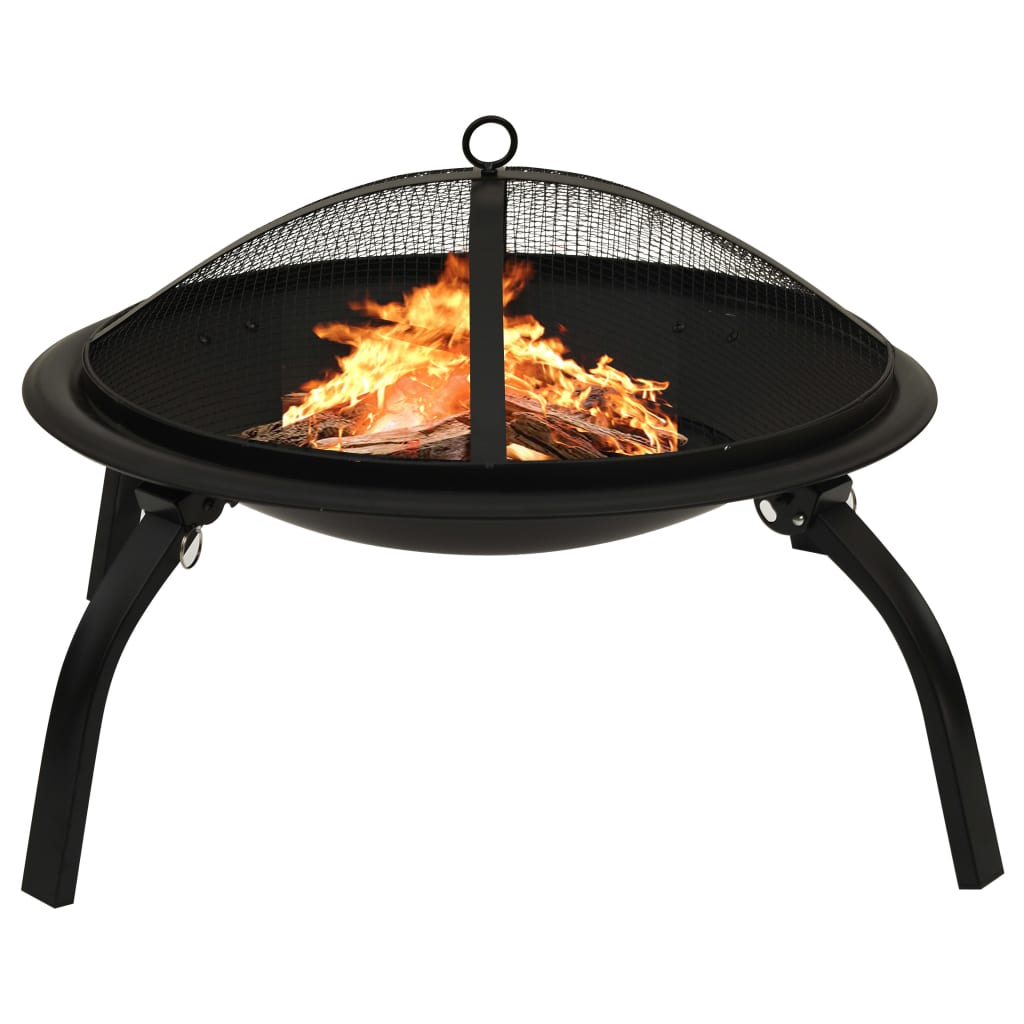 vidaXL 2-in-1 Fire Pit and BBQ with Poker 22"x22"x19.3" Steel