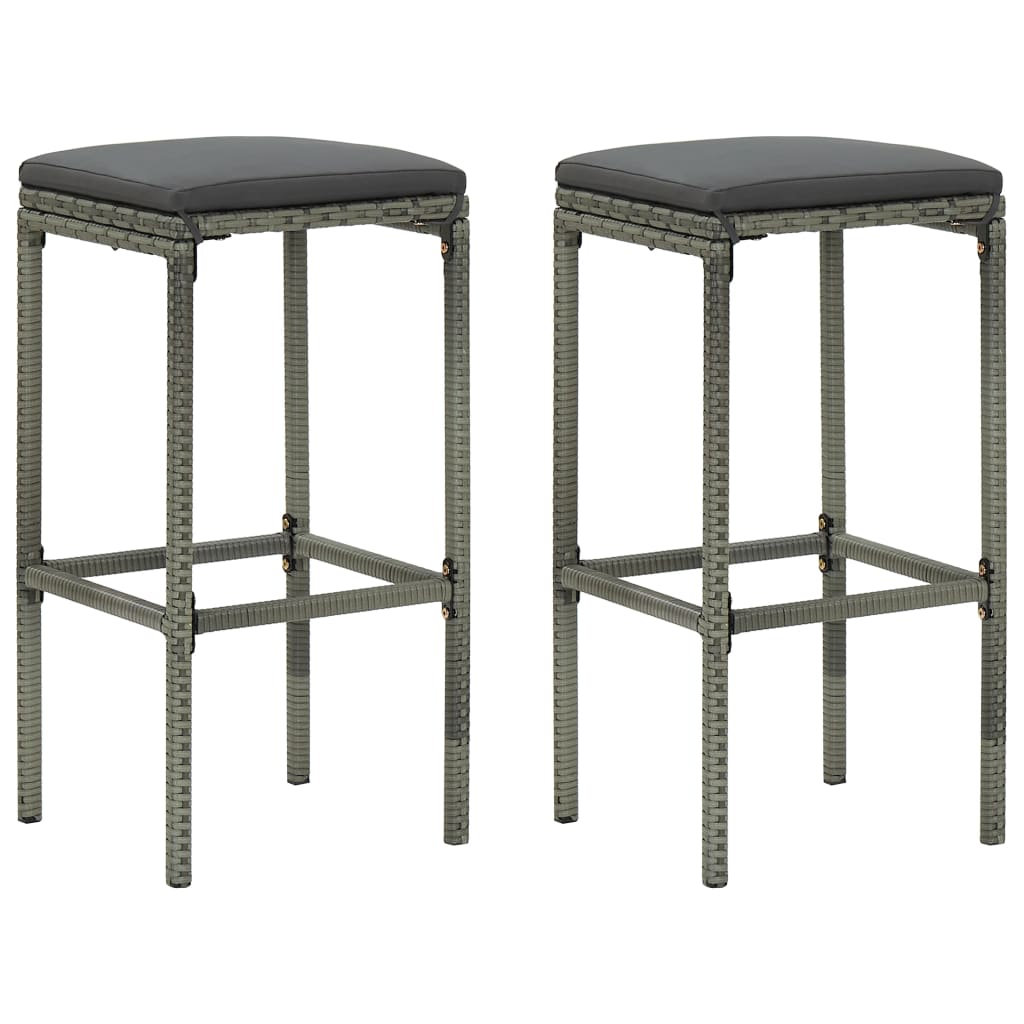 vidaXL Bar Stools with Cushions 2 pcs Gray Poly Rattan