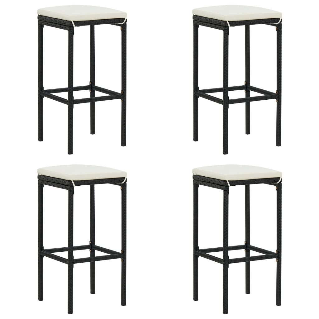 vidaXL Bar Stools with Cushions 4 pcs Black Poly Rattan