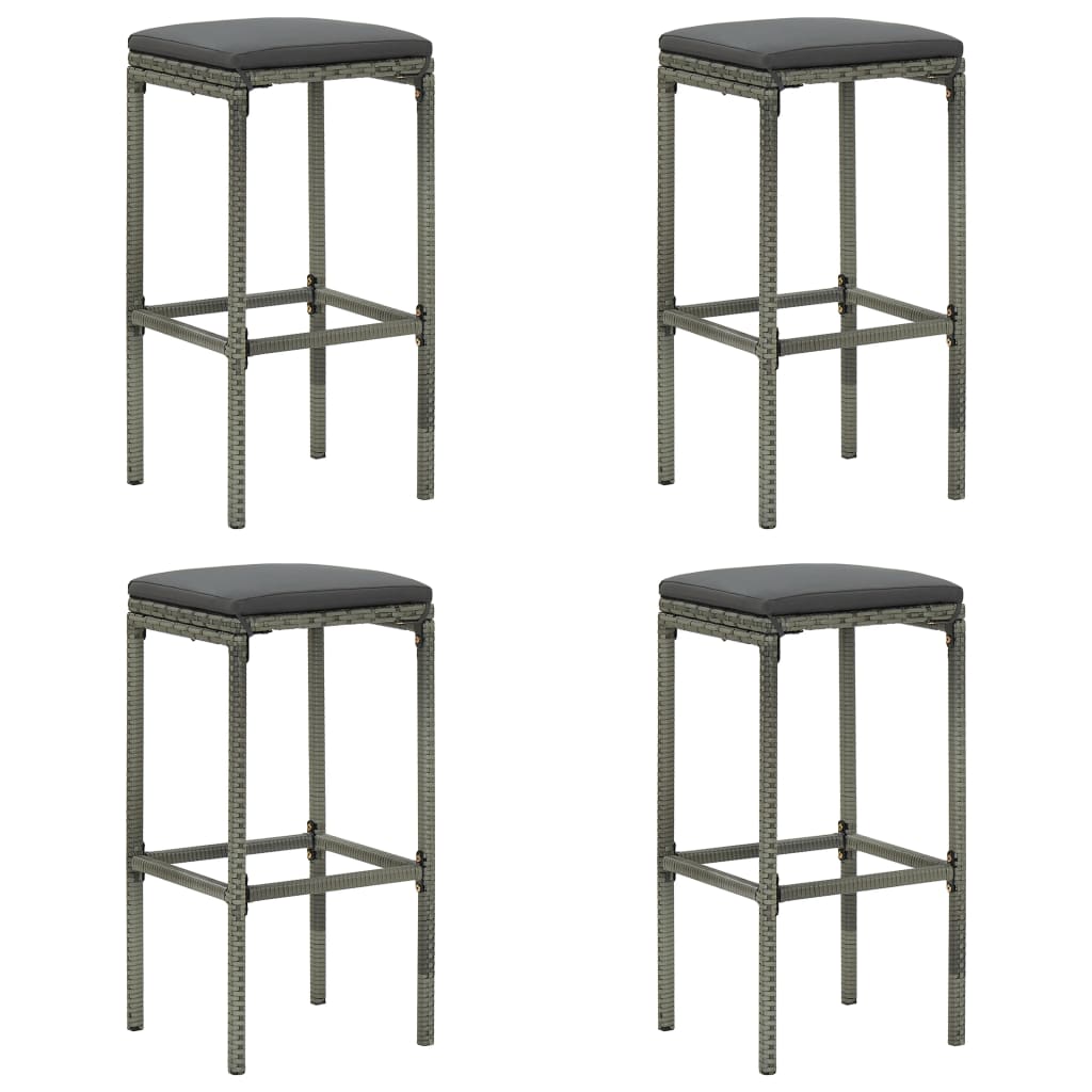 vidaXL Bar Stools with Cushions 4 pcs Gray Poly Rattan