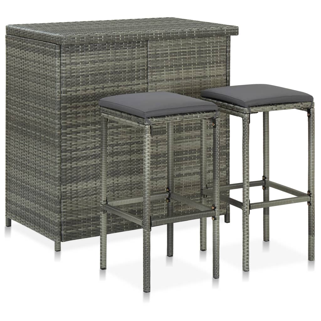 vidaXL 3 Piece Bar Set Poly Rattan Gray