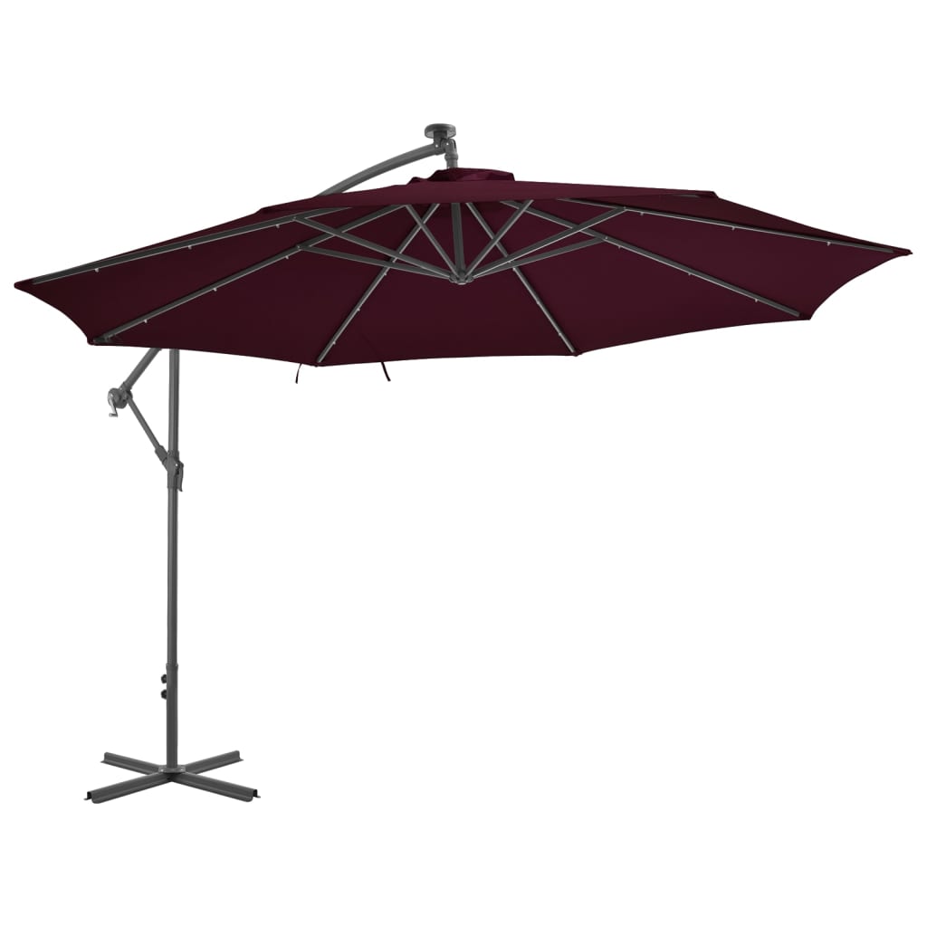 vidaXL Cantilever Umbrella with LED Lights Bordeaux Red 137.8"