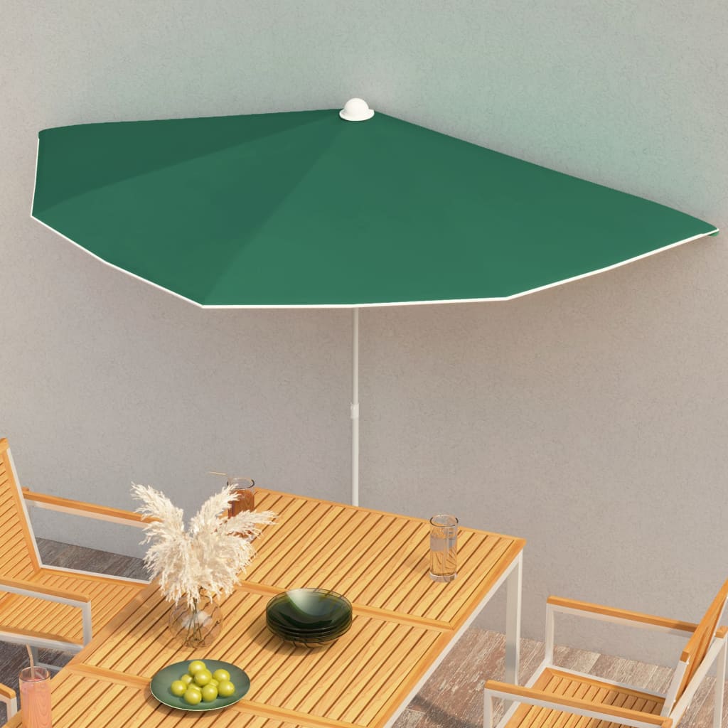 vidaXL Garden Half Parasol with Pole 70.9"x35.4" Green