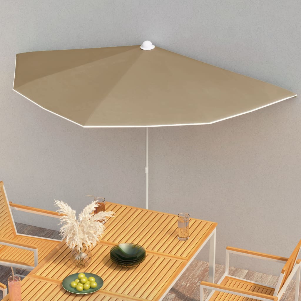 vidaXL Garden Half Parasol with Pole 70.9"x35.4" Taupe