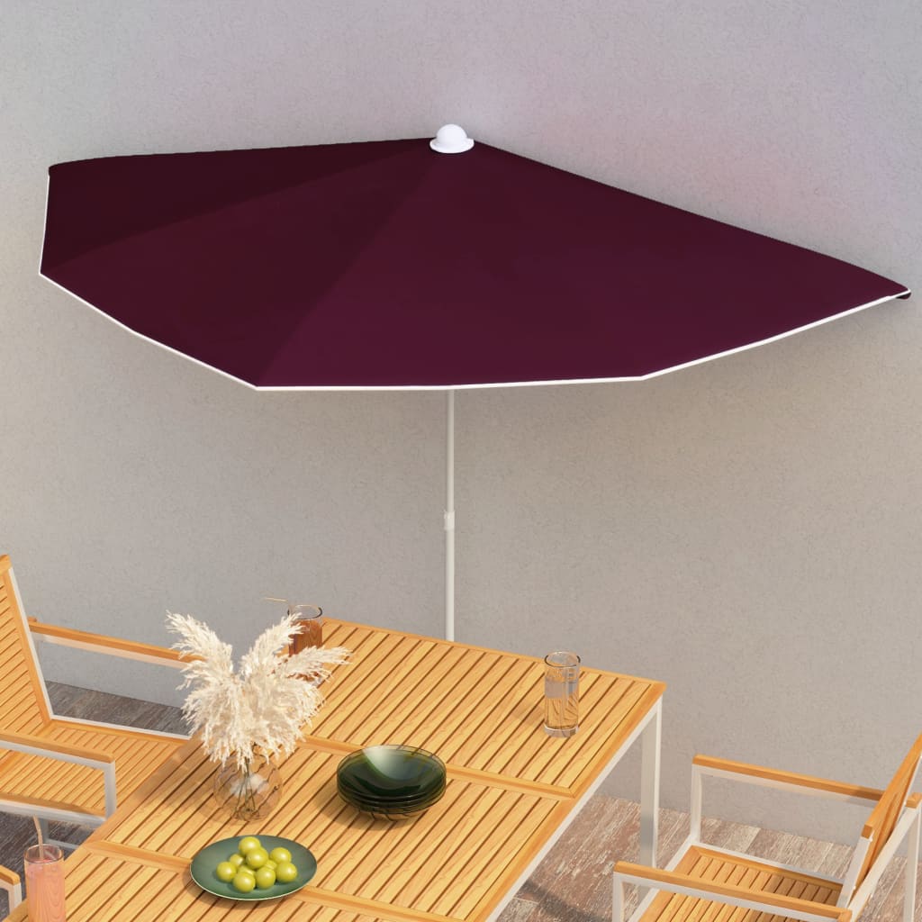 vidaXL Garden Half Parasol with Pole 70.9"x35.4" Bordeaux Red