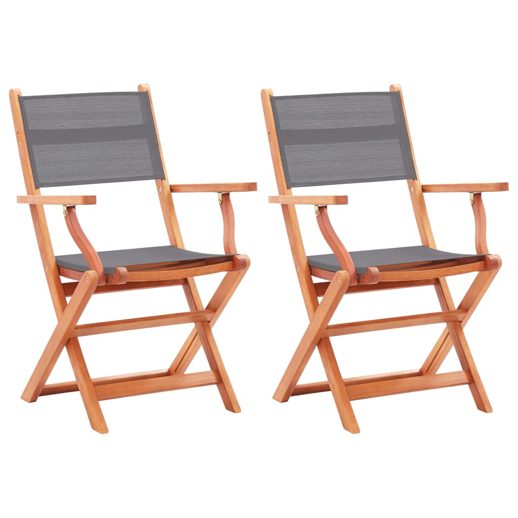 vidaXL Folding Patio Chairs 2 pcs Solid Eucalyptus Wood&Textilene