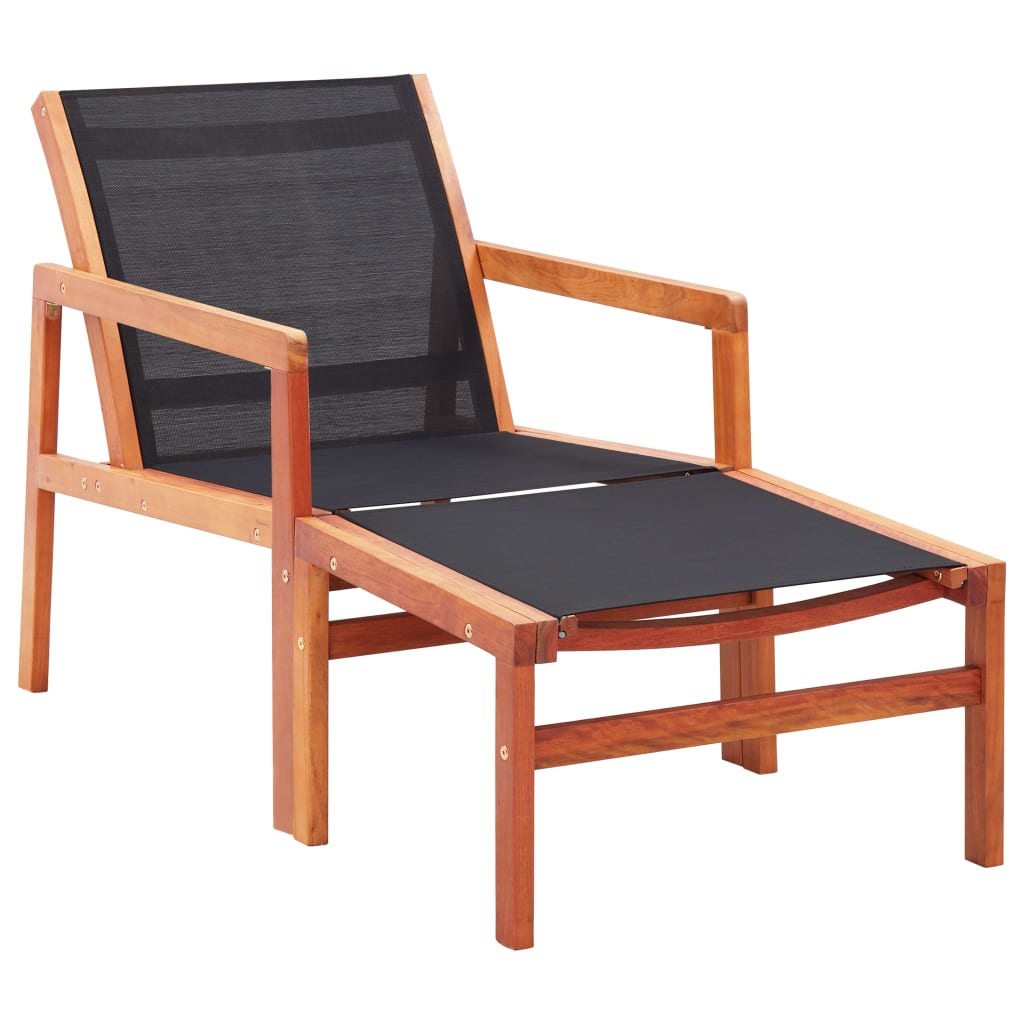 vidaXL Patio Chair with Footrest Solid Eucalyptus Wood and Textilene