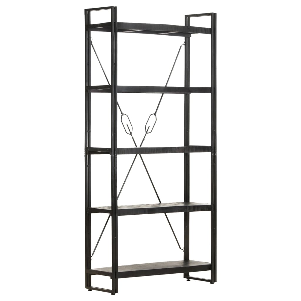 vidaXL 5-Tier Bookcase Black 35.4"x11.8"x70.9" Solid Mango Wood