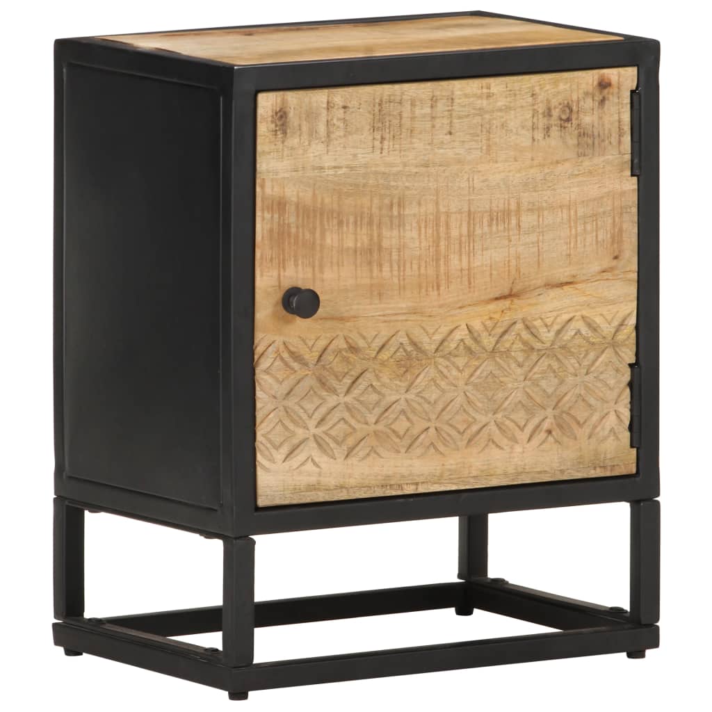 vidaXL Bedside Cabinet with Carved Door 15.7"x11.8"x19.7" Rough Mango Wood