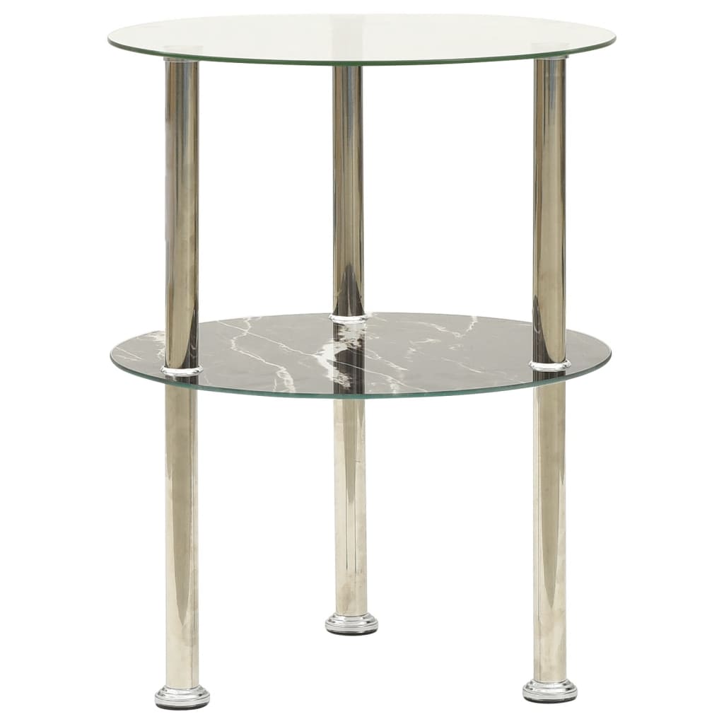 vidaXL 2-Tier Side Table Transparent & Black 15" Tempered Glass