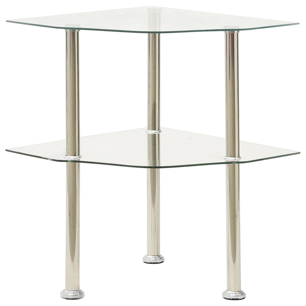 vidaXL 2-Tier Side Table Transparent 15"x15"x19.7" Tempered Glass