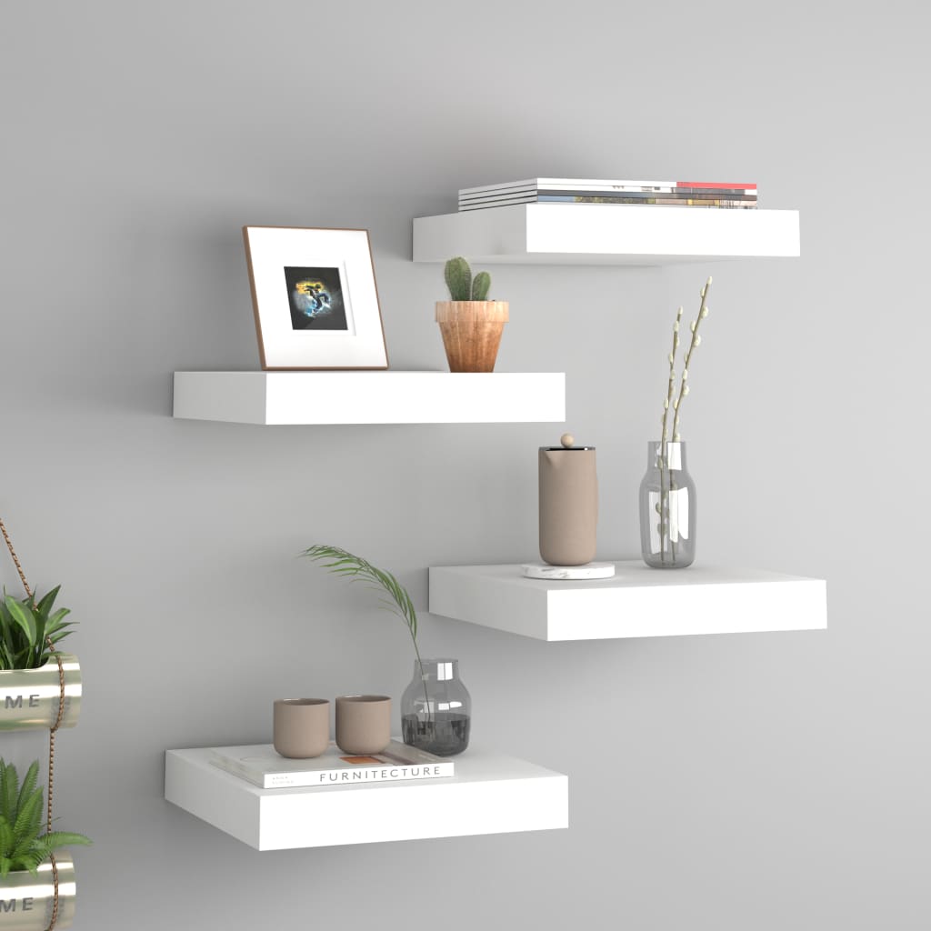 vidaXL Floating Wall Shelves 4 pcs White 9.1"x9.3"x1.5" MDF