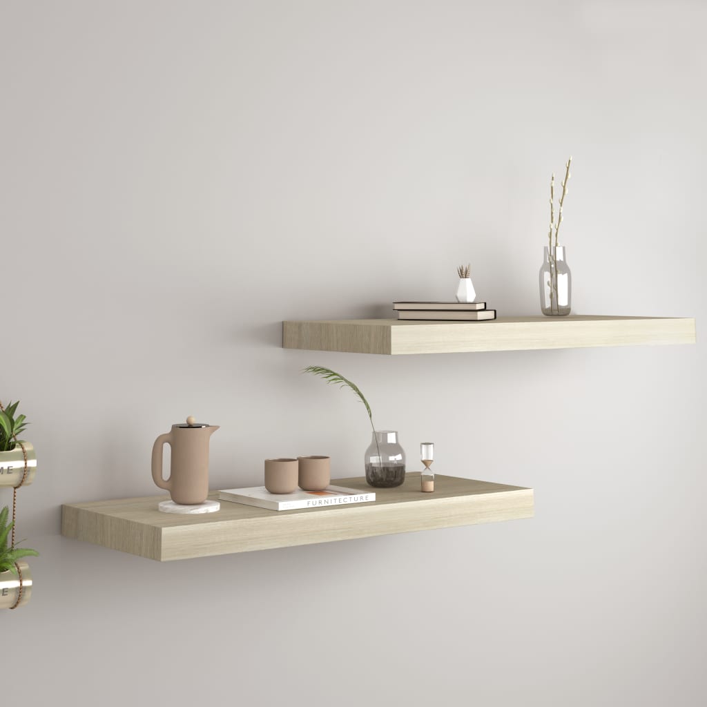 vidaXL Floating Wall Shelves 2 pcs Oak 23.6"x9.3"x1.5" MDF