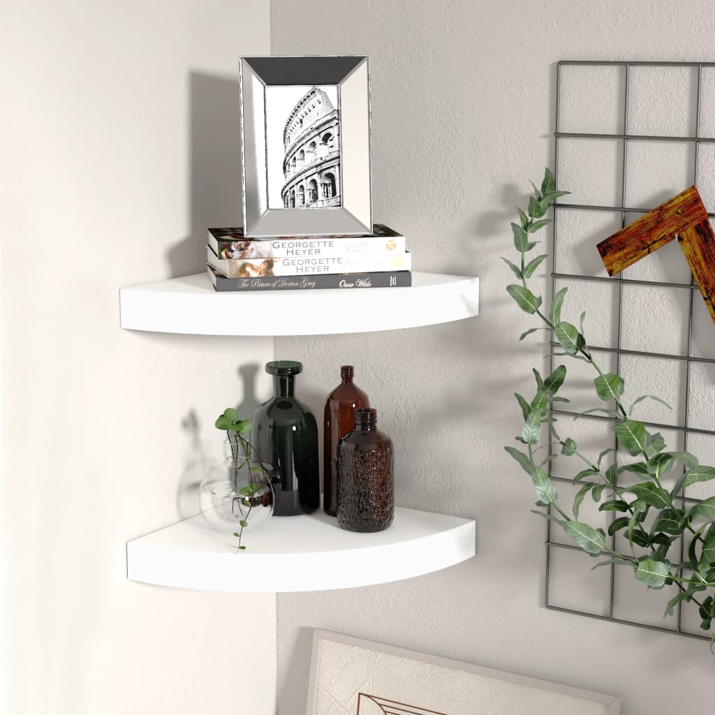 vidaXL Floating Corner Shelves 2 pcs White 9.8"x9.8"x1.5" MDF