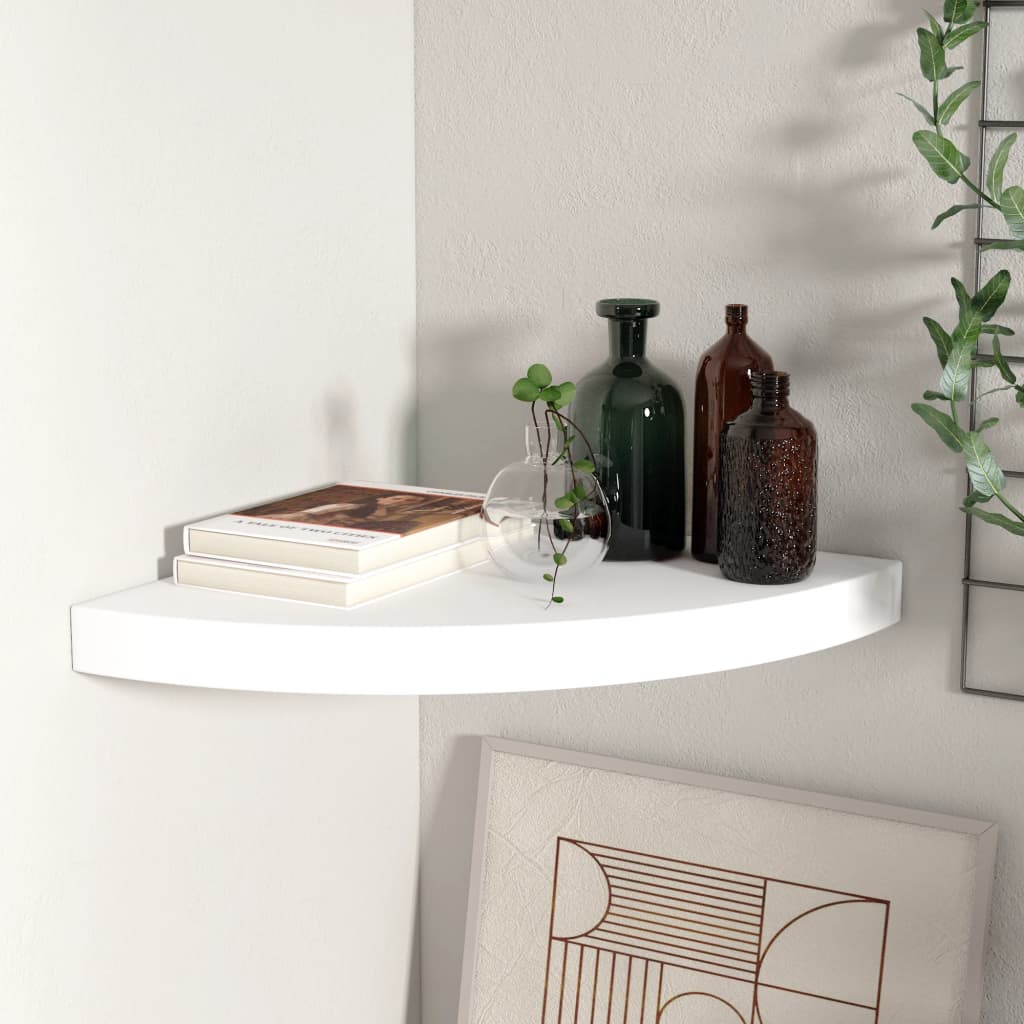 vidaXL Floating Corner Shelf White 13.8"x13.8"x1.5" MDF