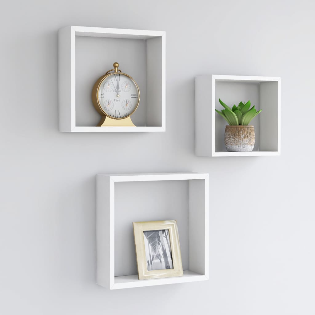 vidaXL Wall Cube Shelves 3 pcs White MDF