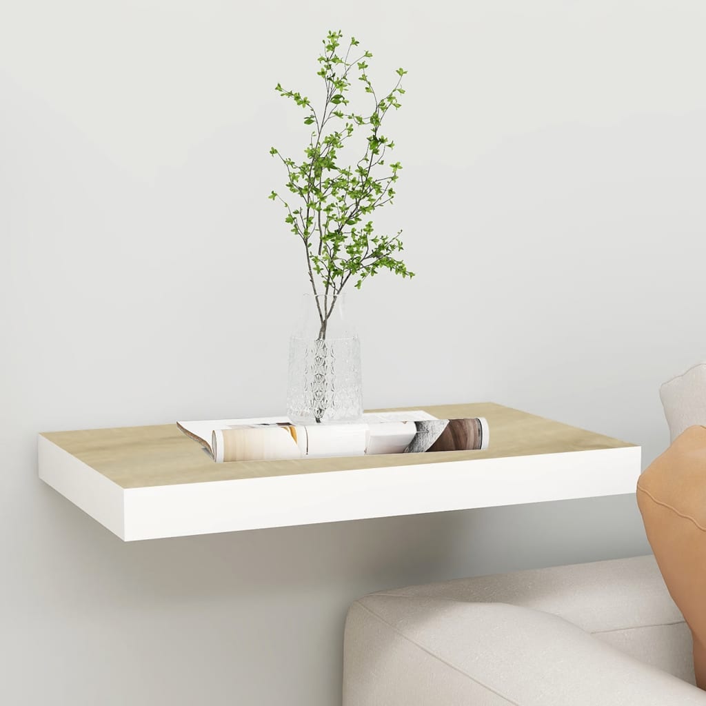 vidaXL Floating Wall Shelf Oak and White 19.7"x9.1"x1.5" MDF