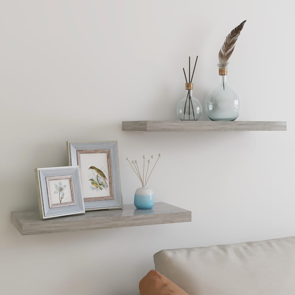 vidaXL Floating Wall Shelves 2 pcs Concrete Gray 23.6"x9.3"x1.5" MDF