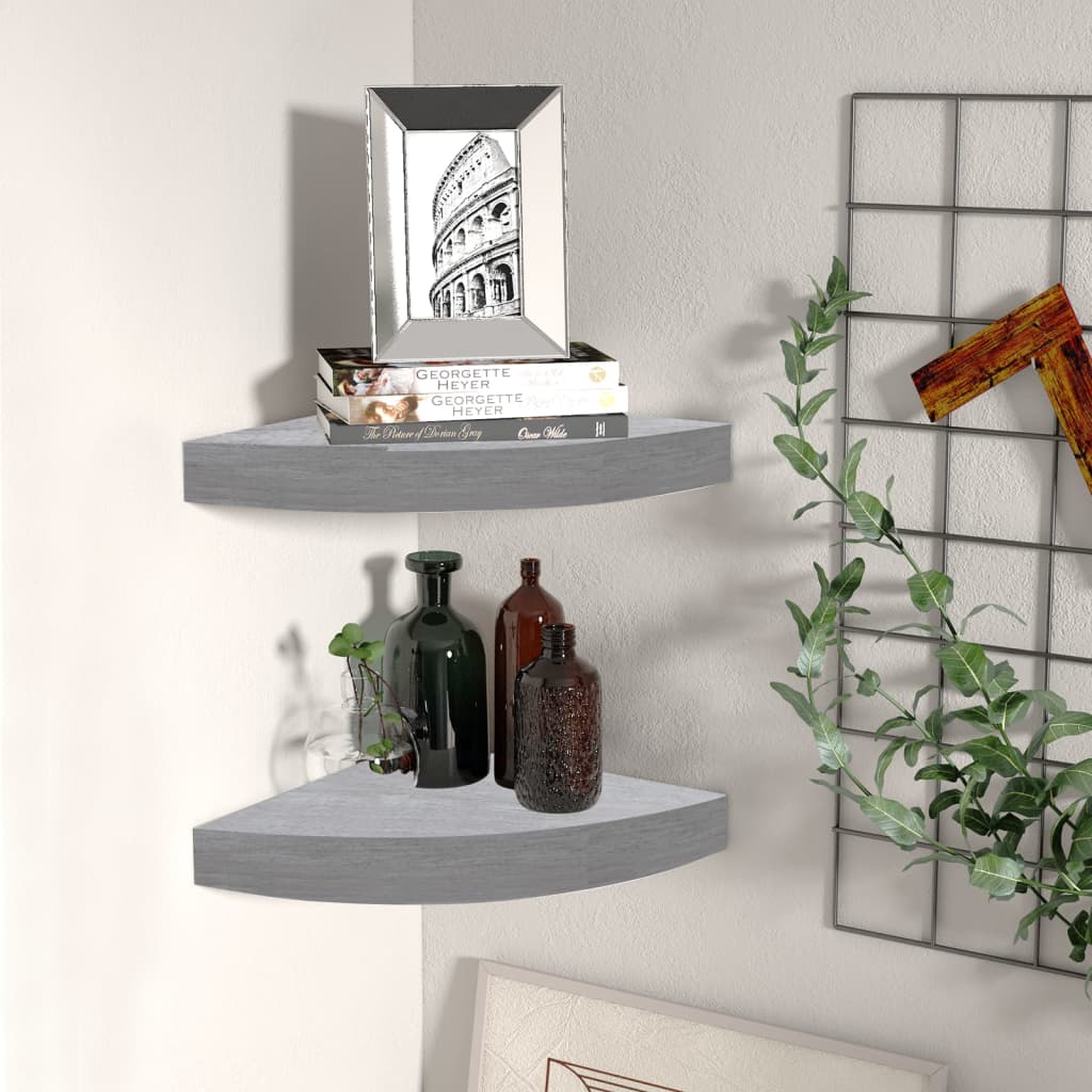 vidaXL Wall Corner Shelves 2 pcs Concrete Gray 9.8"x9.8"x1.4" MDF