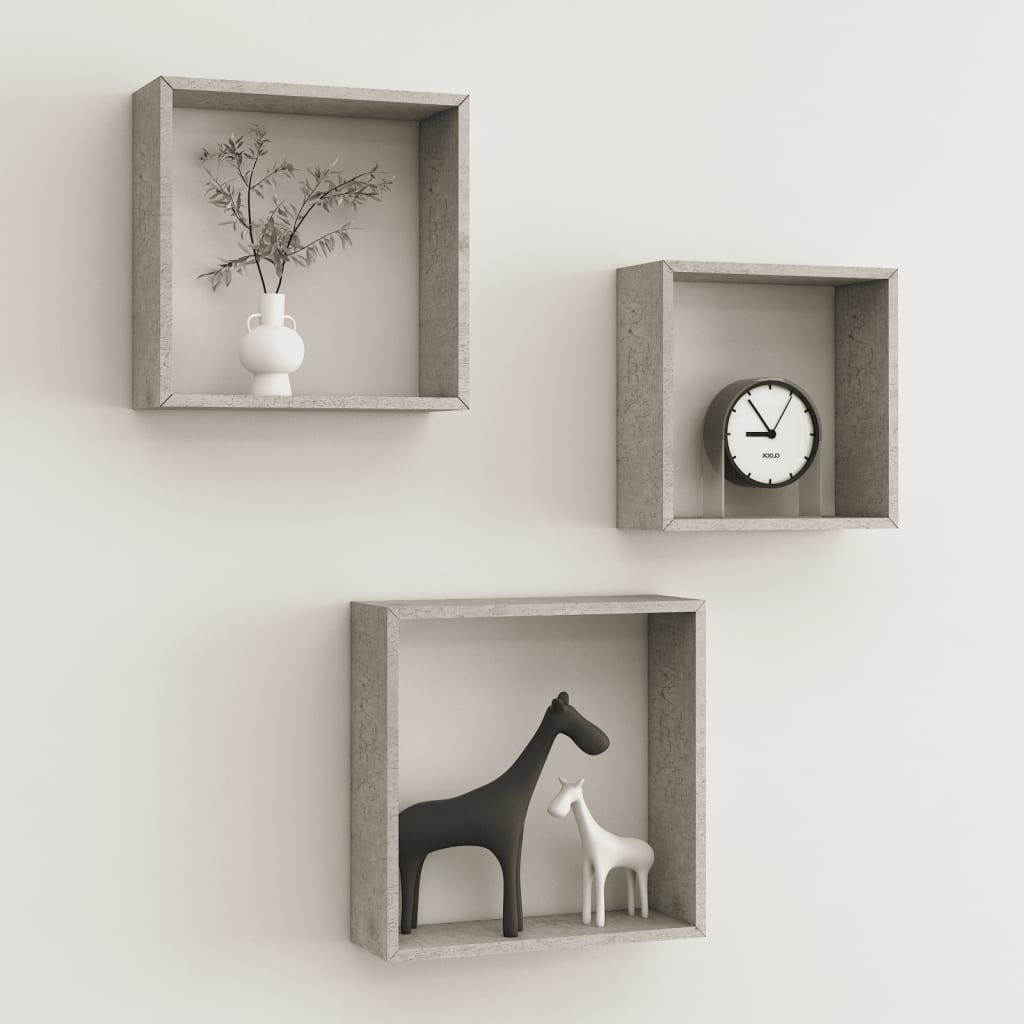 vidaXL Wall Cube Shelves 3 pcs Concrete Gray