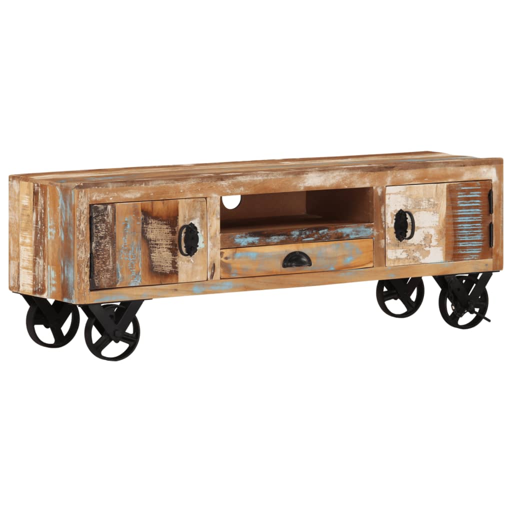 vidaXL TV Cabinet with Wheels 43.3"x11.8"x14.6" Solid Reclaimed Wood