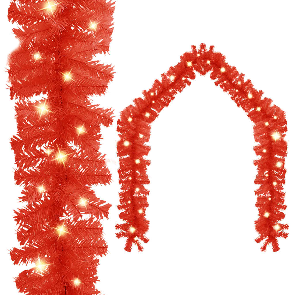 vidaXL Christmas Garland with LED Lights 393.7" Red