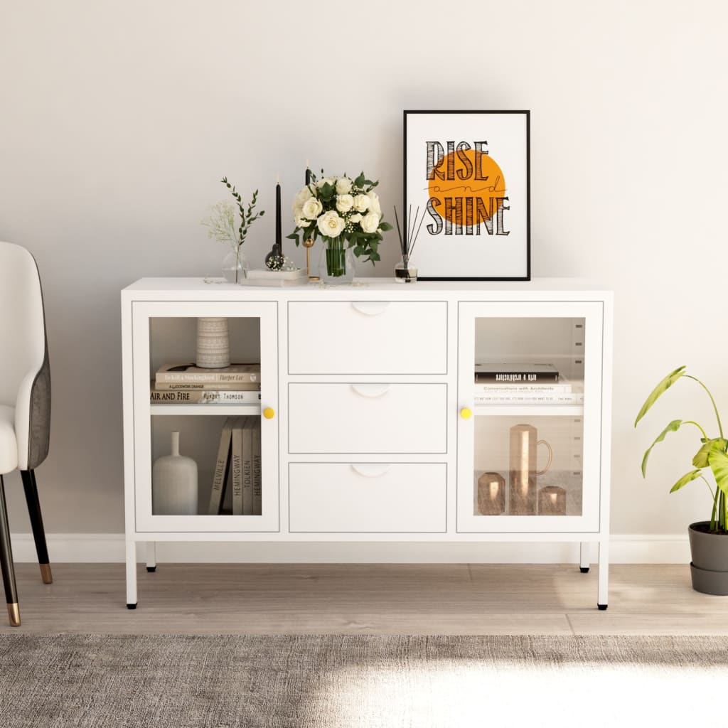 vidaXL Sideboard White 41.3"x13.8"x27.6" Steel and Tempered Glass