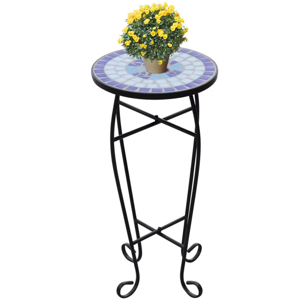 vidaXL Mosaic Side Table Plant Table Blue White