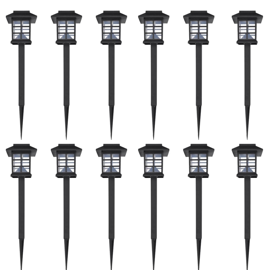 vidaXL Outdoor Solar Lamp LED Light Set 12 pcs with Spike 3.4"x3.4"x15"