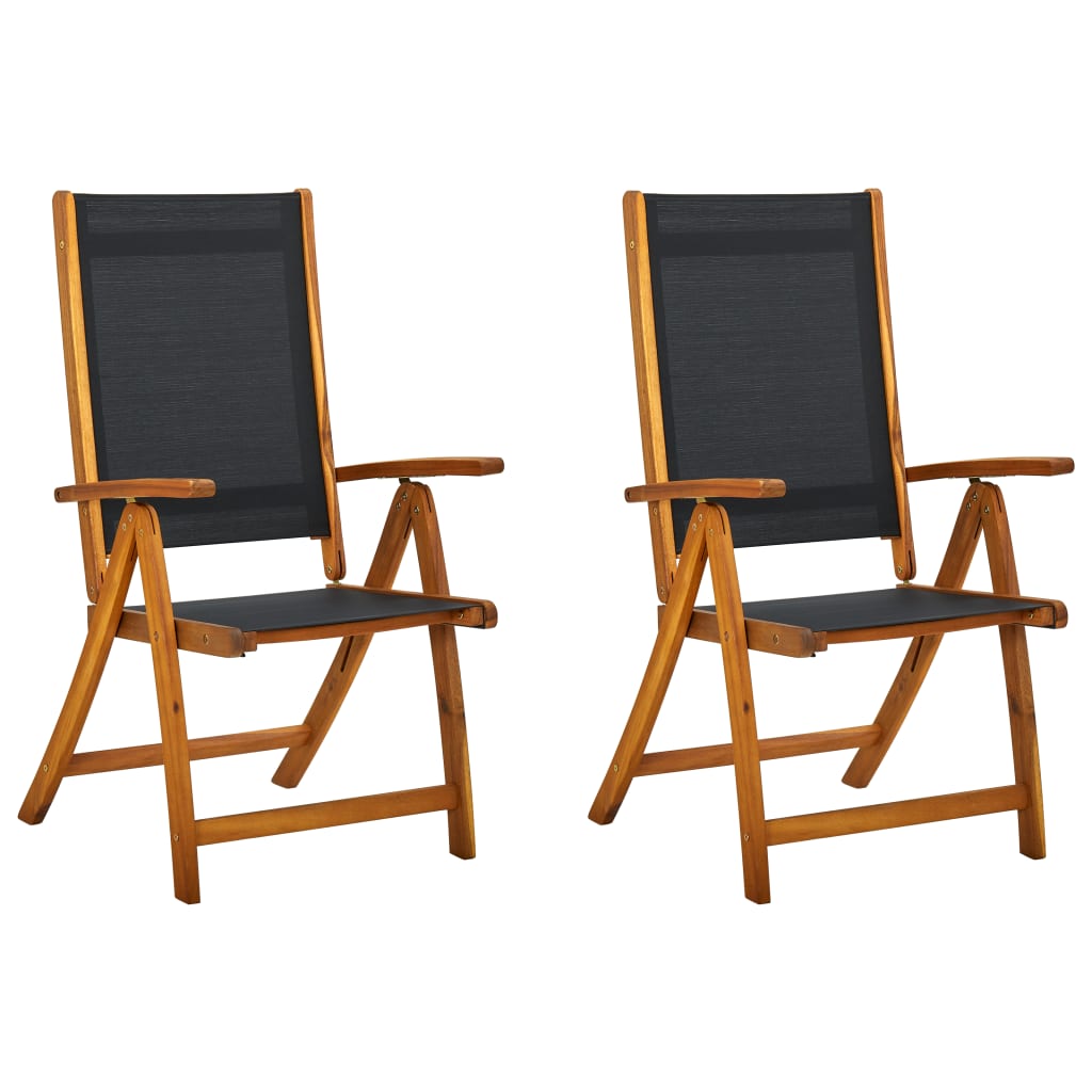 vidaXL Folding Patio Chairs 2 pcs Solid Acacia Wood and Textilene