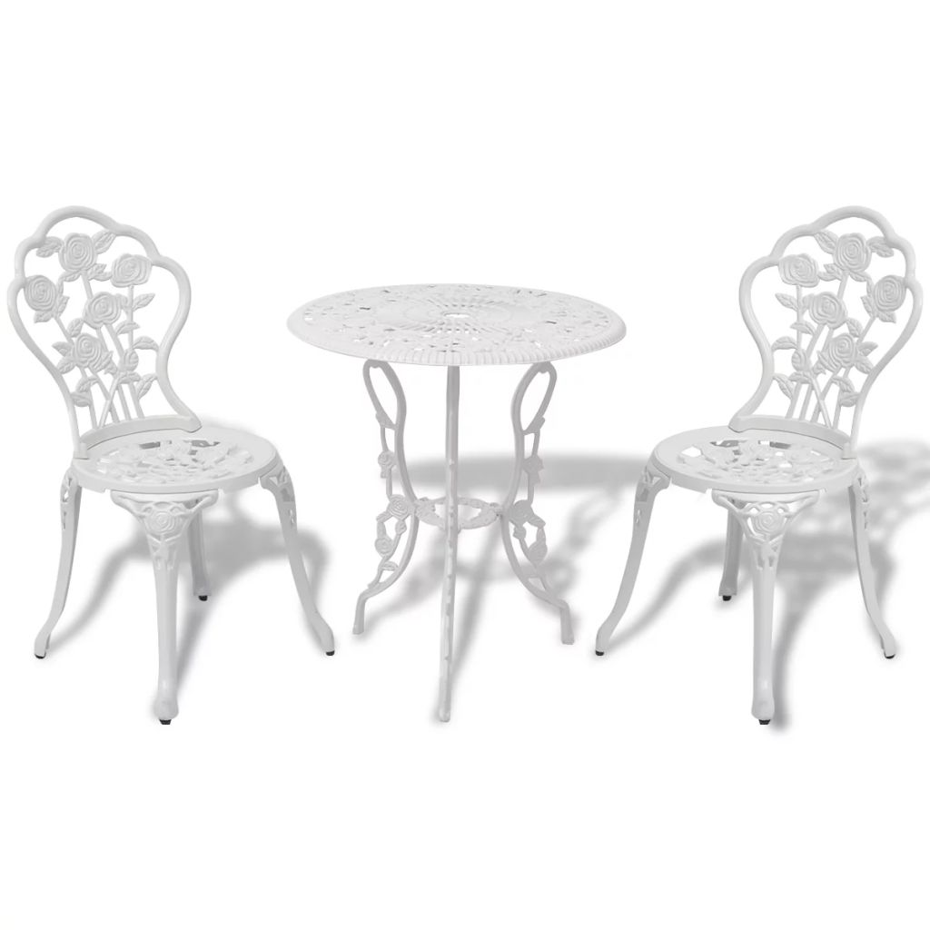 vidaXL 3 Piece Bistro Set Cast Aluminium White