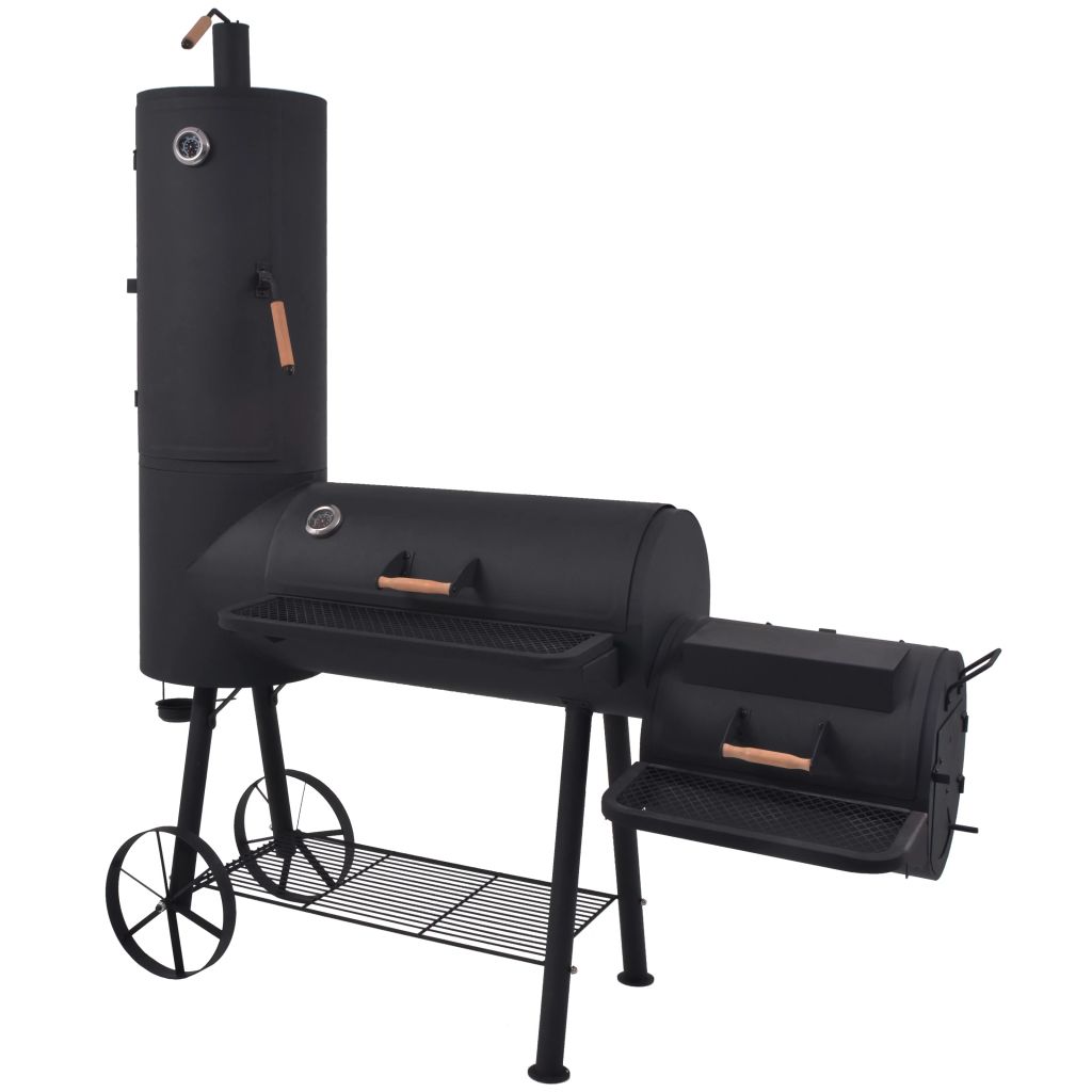 vidaXL BBQ Charcoal Smoker with Bottom Shelf Black Heavy XXL