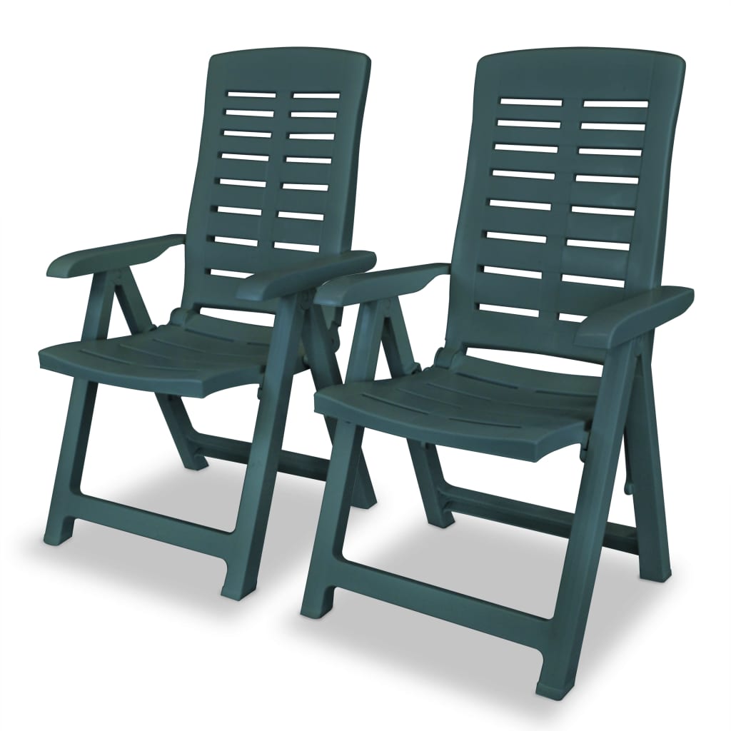 vidaXL Reclining Patio Chairs 2 pcs Plastic Green