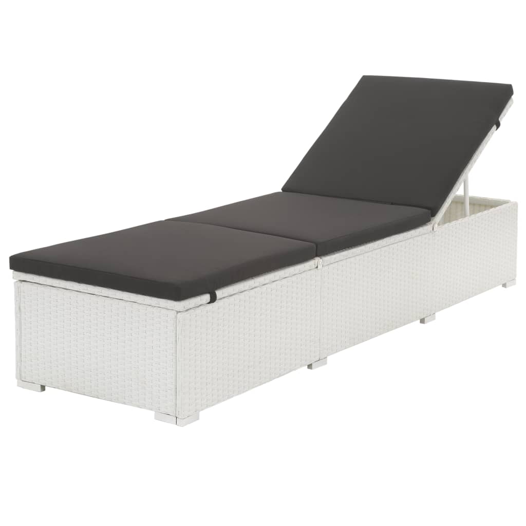 vidaXL Sun Lounger with Cushion Poly Rattan White