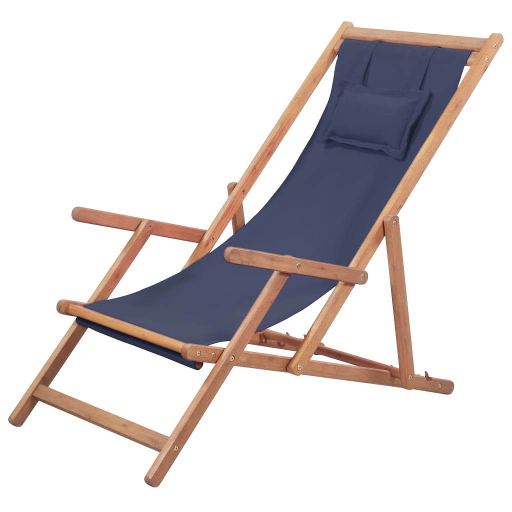 vidaXL Folding Beach Chair Fabric and Wooden Frame Blue