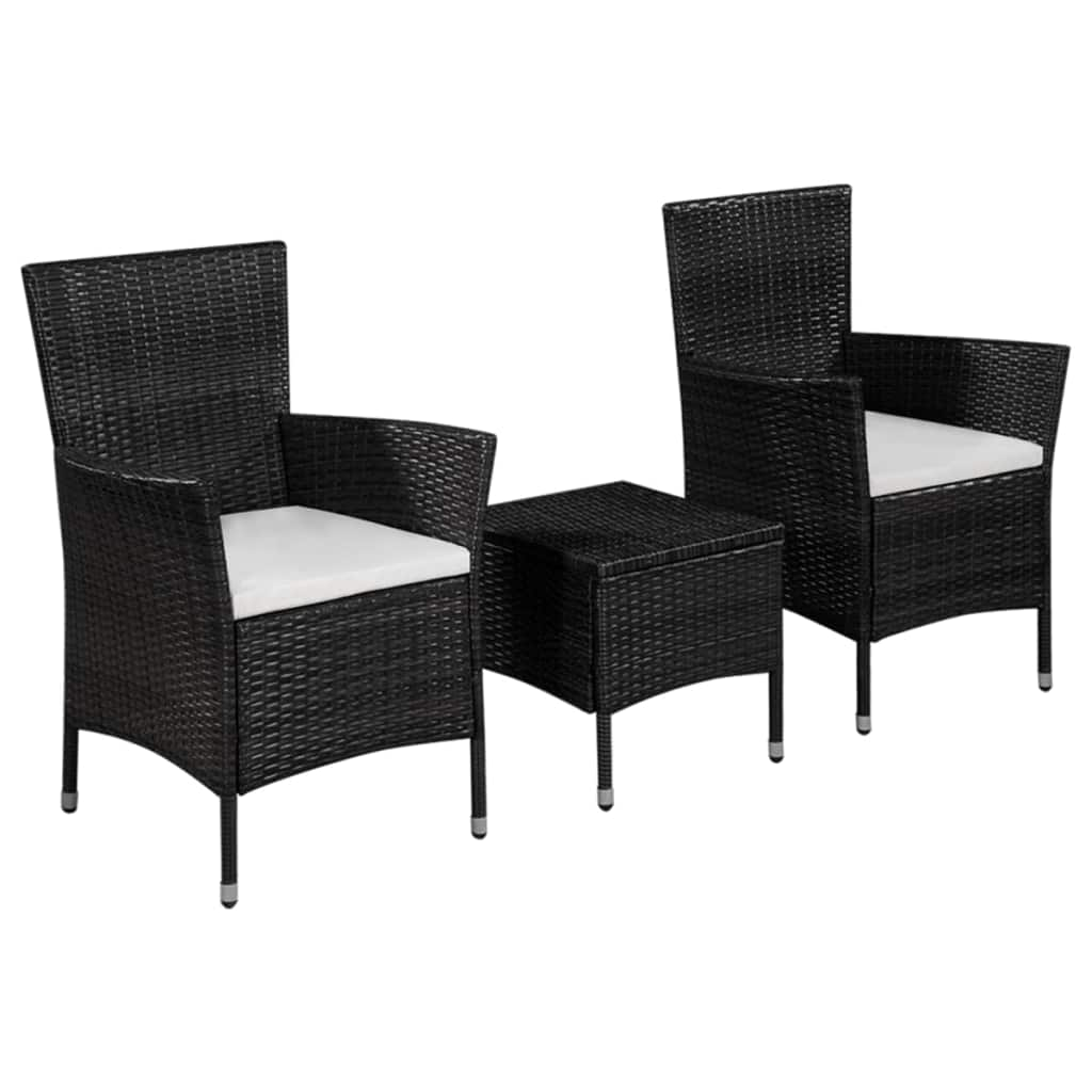 vidaXL 3 Piece Bistro Set Poly Rattan Black