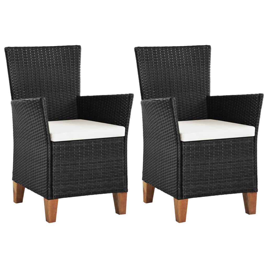 vidaXL Patio Chairs with Cushions 2 pcs Poly Rattan Black