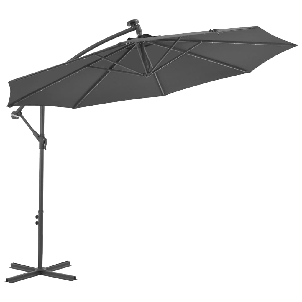 vidaXL Cantilever Umbrella with LED Lights and Steel Pole 118.1" Anthracite